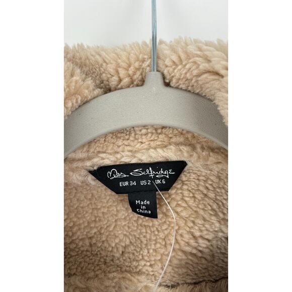 Miss Selfridge Womens Stone Mid Length Aviator Jacket Side Zip Size 2 NWT - Picture 7 of 9